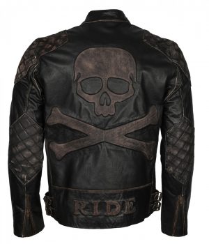 Men's Skull Embossed Vintage Biker Skull Leather Jacket