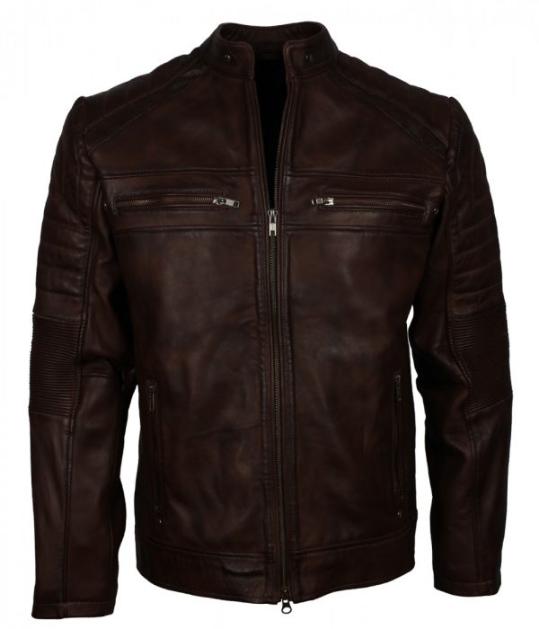 Men's Dark Brown Vintage Cafe Racer Leather Jacket - US Leather Mart