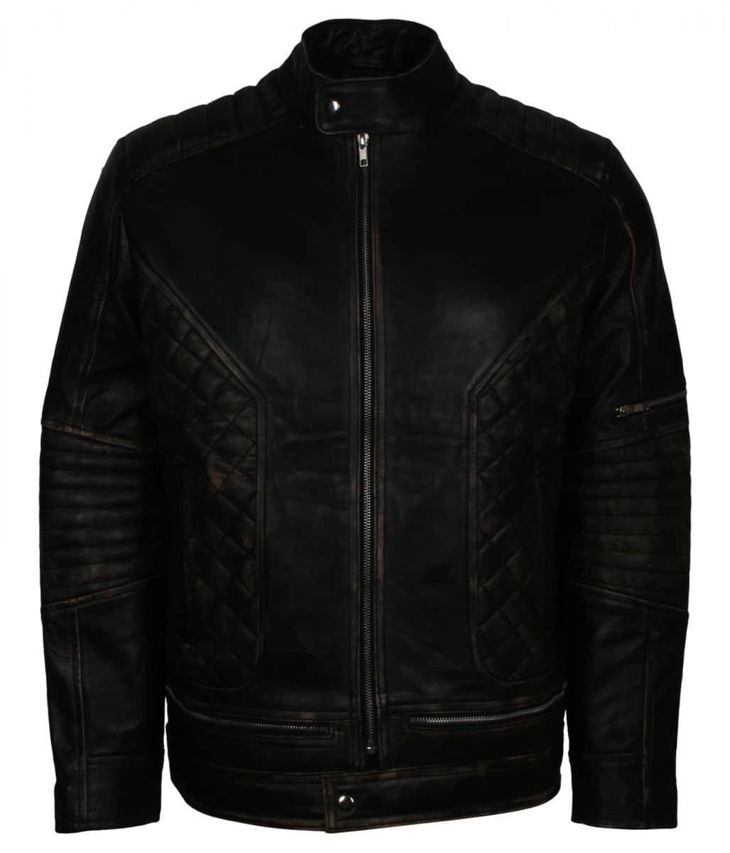 Skull Quilted Distressed Biker Leather Jacket - US Leather Mart