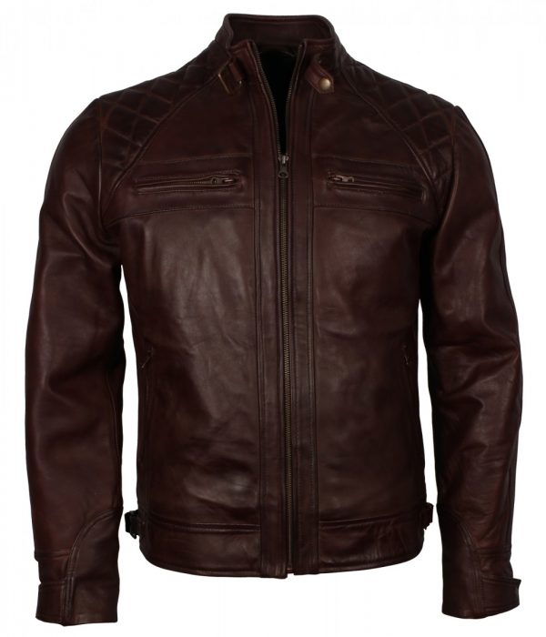Men's Biker Dark Brown Vintage Leather Jacket - US Leather Mart