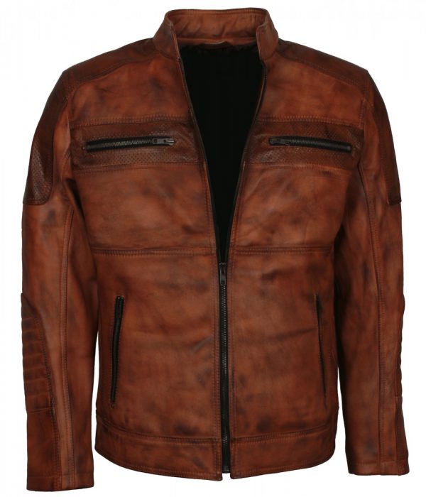Men's Biker Vintage Cafe Racer Brown Distressed Leather Jacket - US ...