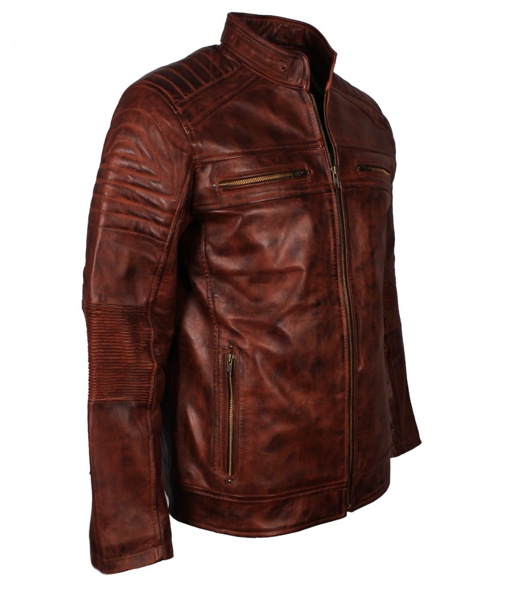 Men's Brown Waxed Vintage Leather Jacket - US Leather Mart