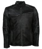 Men's Cafe Racer Retro Dark Grey Quilted Leather Jacket - US Leather Mart