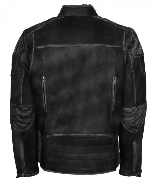 Men's Cafe Racer Retro Dark Grey Quilted Leather Jacket - US Leather Mart