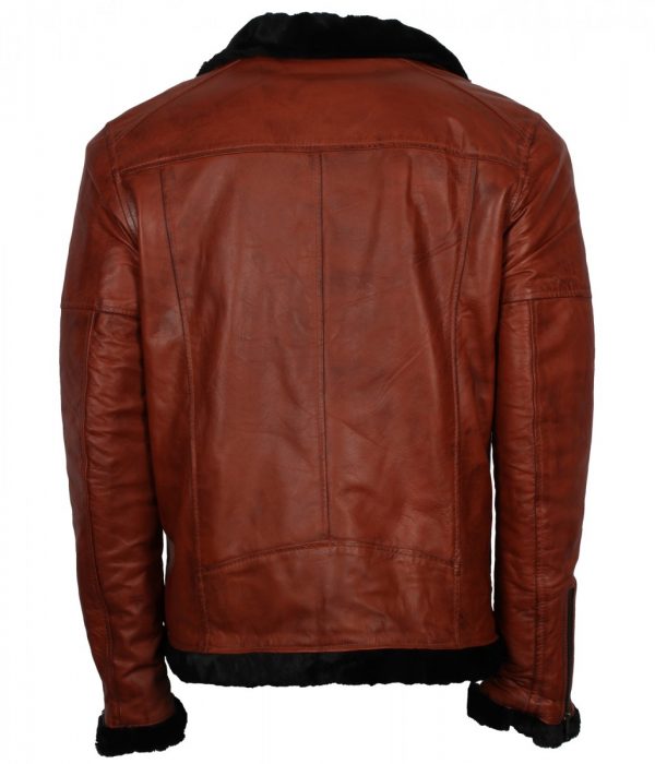 Men's Inner Faux Fur Brown Genuine Leather Jacket - US Leather Mart