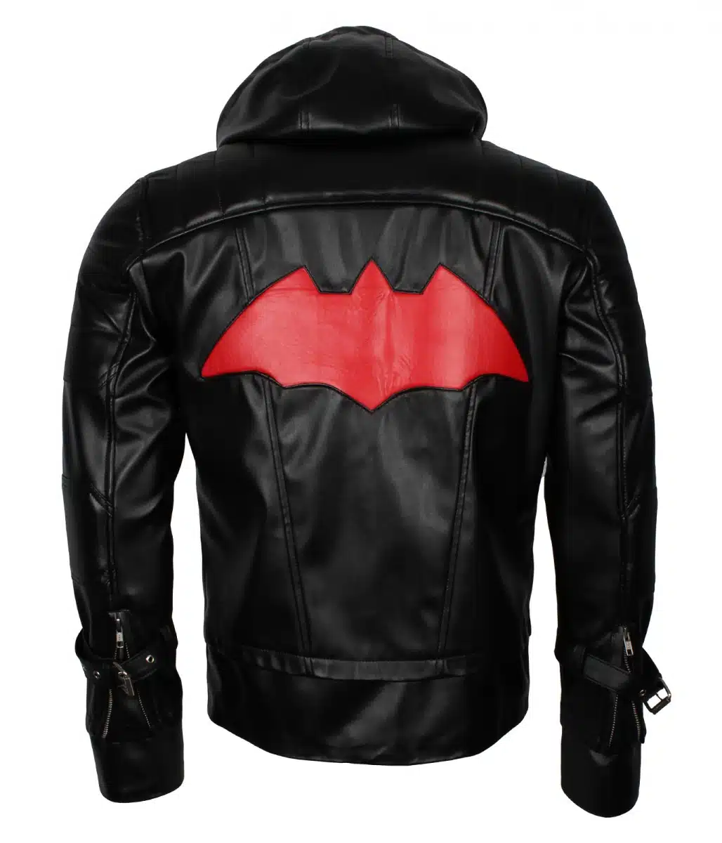 Black Hooded Arkham Knight Leather Jacket