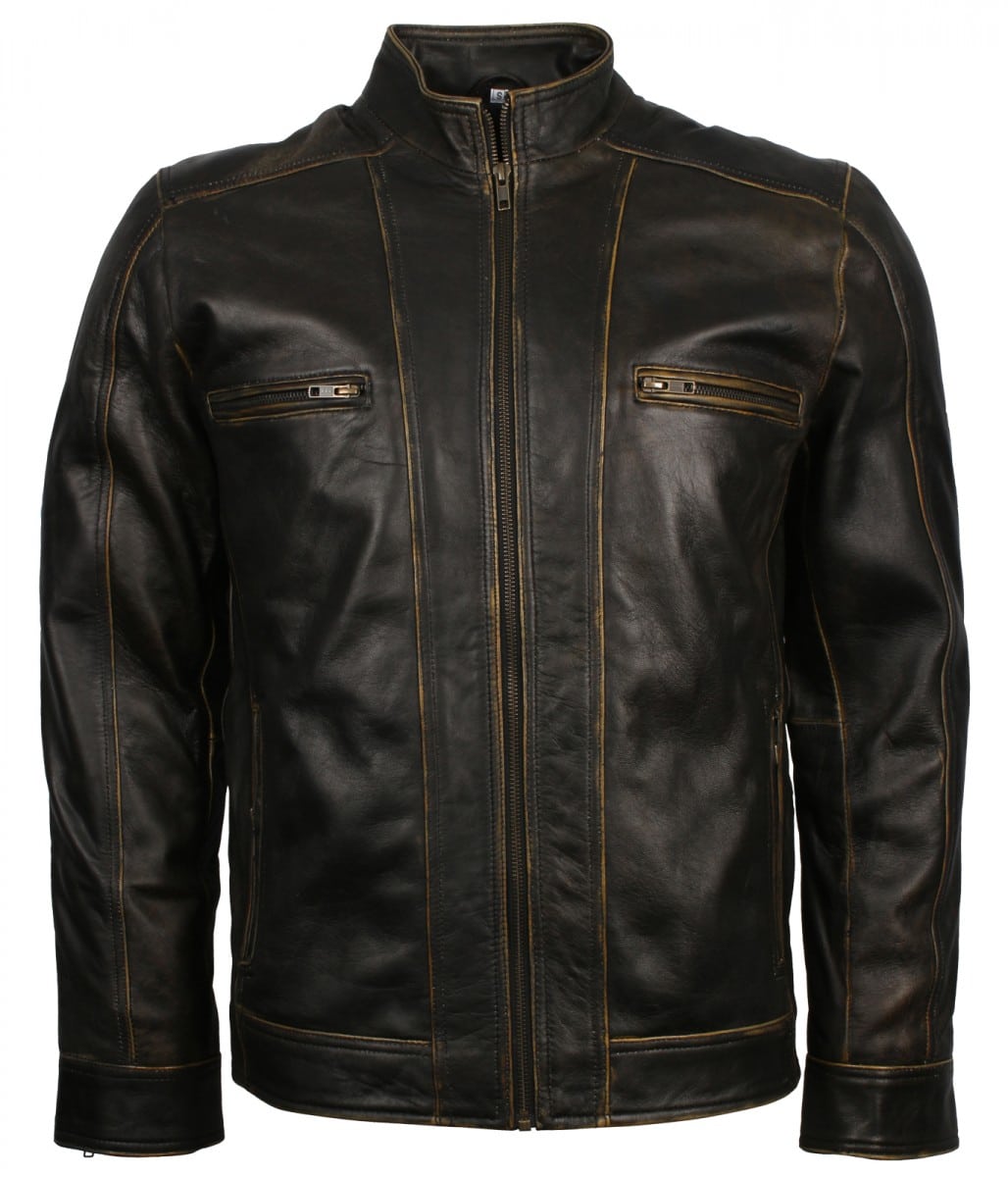 Black Vintage Biker Leather Jacket - US Leather Mart