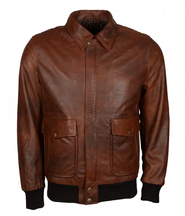 Brown Waxed Biker Leather Jacket - US Leather Mart